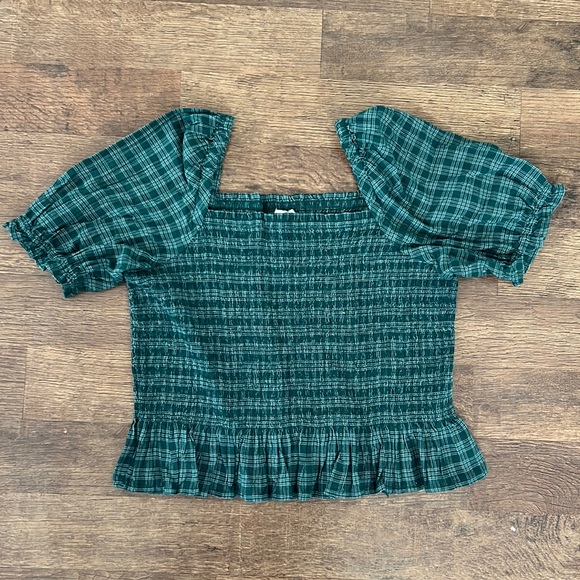 NWT J. Crew Factory Academic Green White Plaid Flannel Top Blouse Size Large - Picture 1 of 4